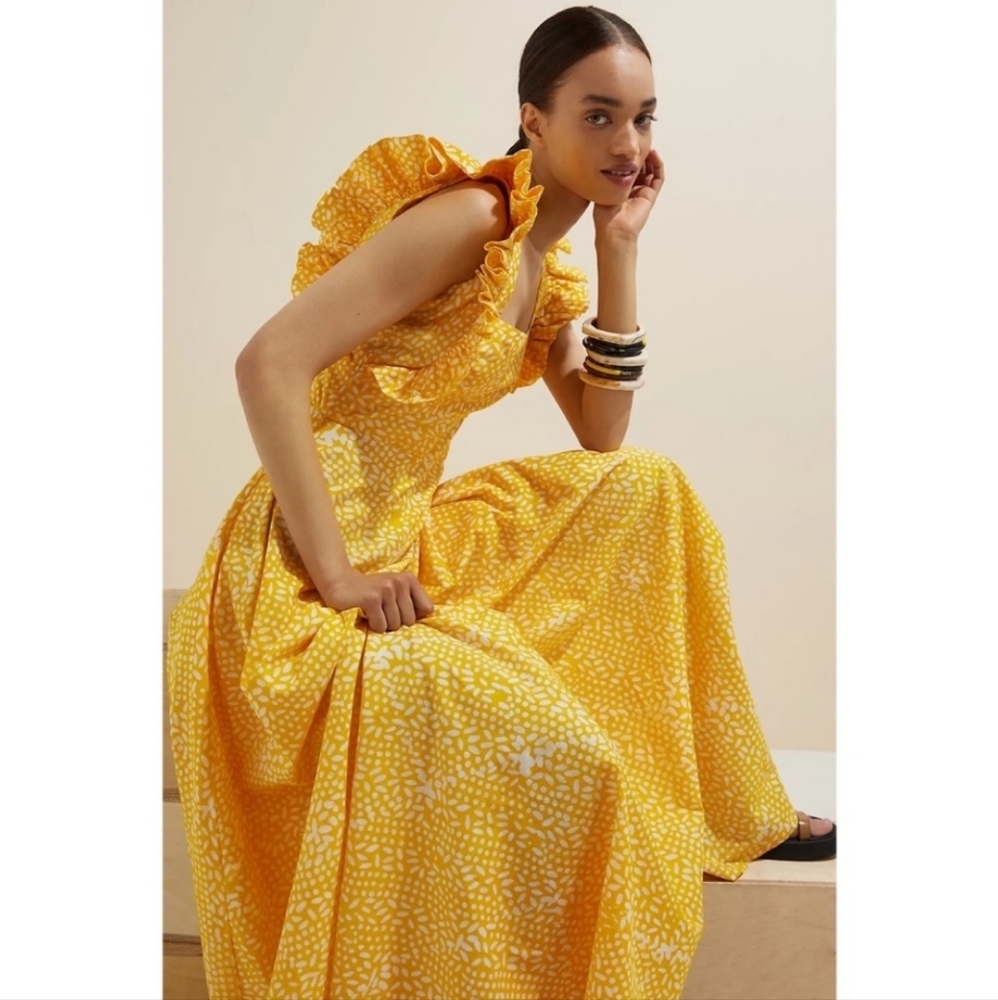 Anthropologie SIKA Marigold Ruffled Maxi Dress Size 0